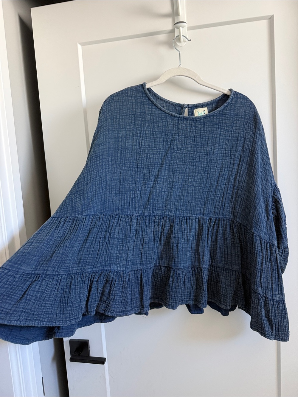 Jaded Gypsy Blue Tiered Gauze Peasant Top - Women 100% cotton - Picture 7 of 7